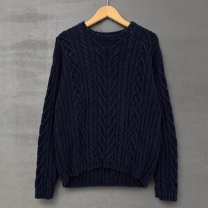 Eddie Bauer Sweater Navy Blue Cable Knit Cotton Crewneck Chunky Large